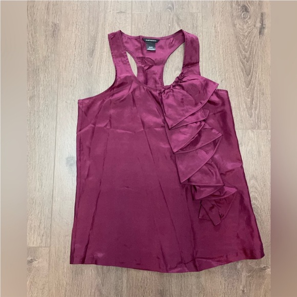Club Monaco 100% silk Burgundy Ruffle Blouse - Picture 1 of 5